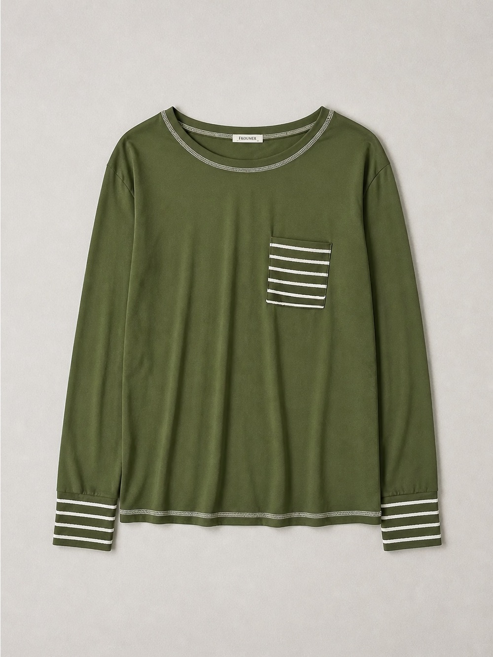 Olive Green Long-Sleeve Pocket Pajama Set XL Ekouaer